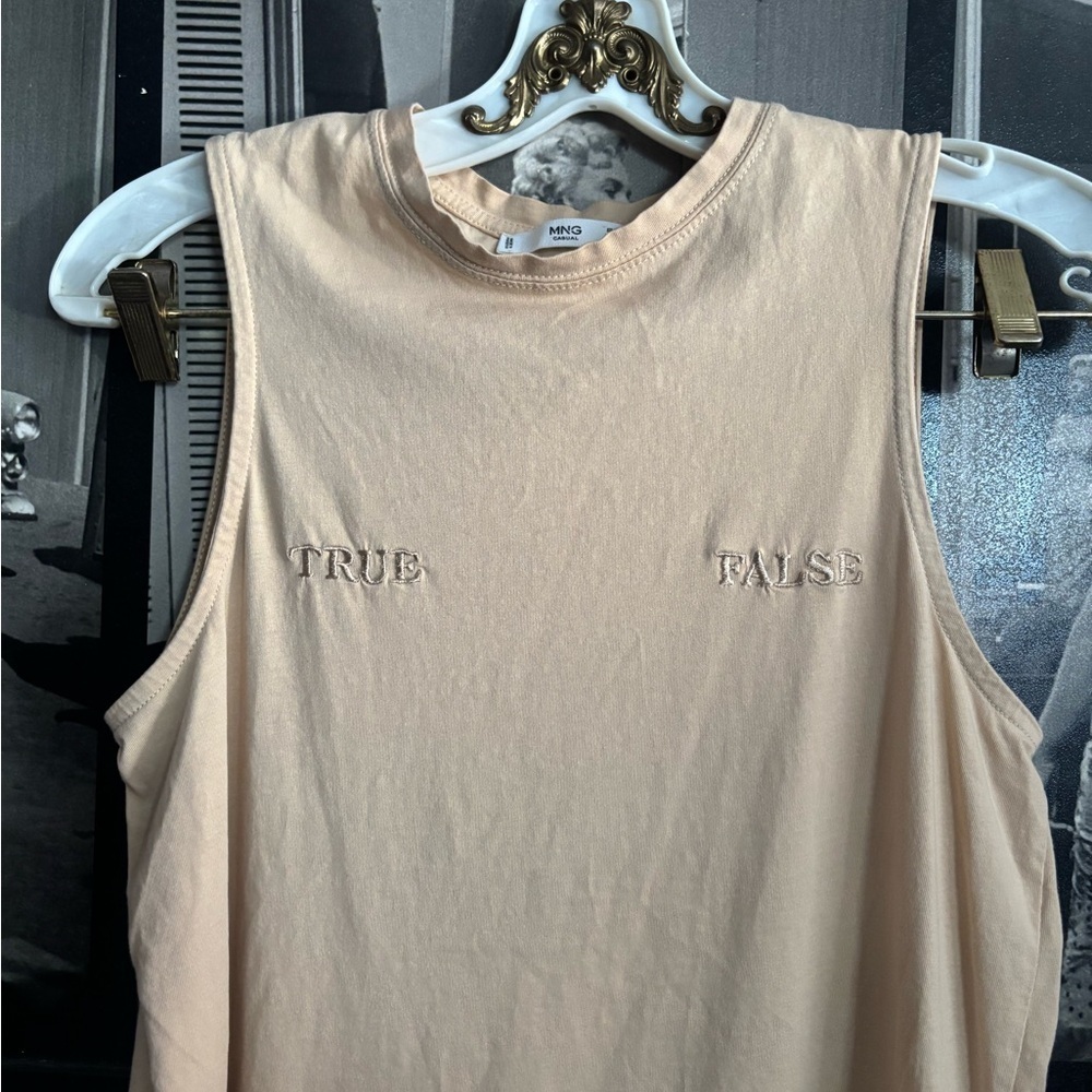 Mango Tan Sleeveless Muscle Tee with Minimalist Design